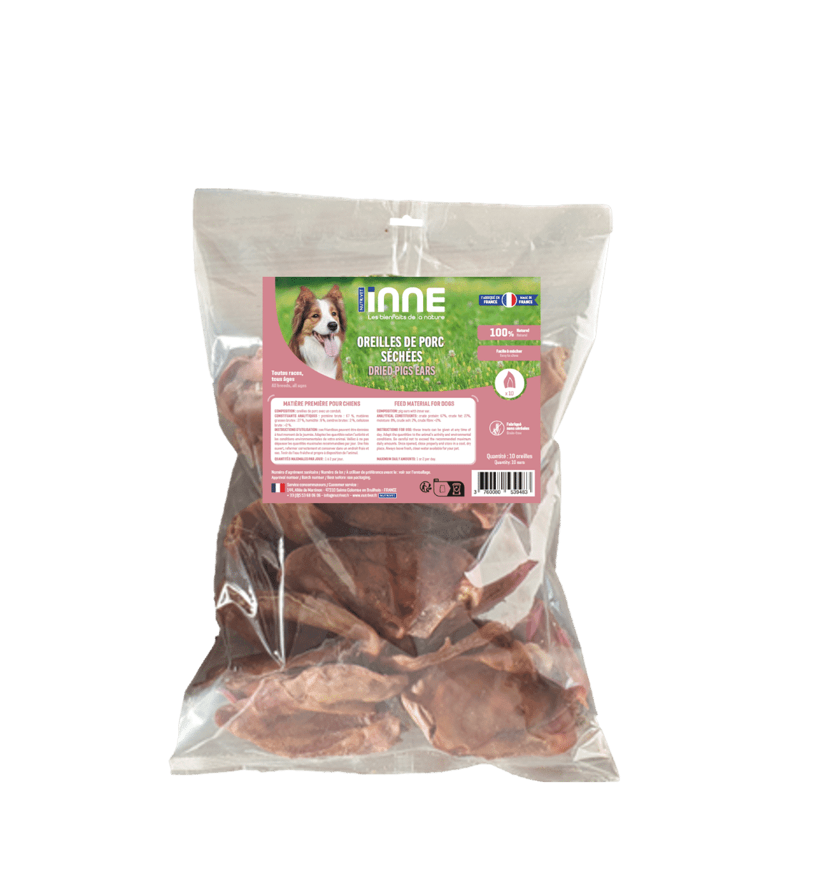 Oreilles de porc séchées pour chiens